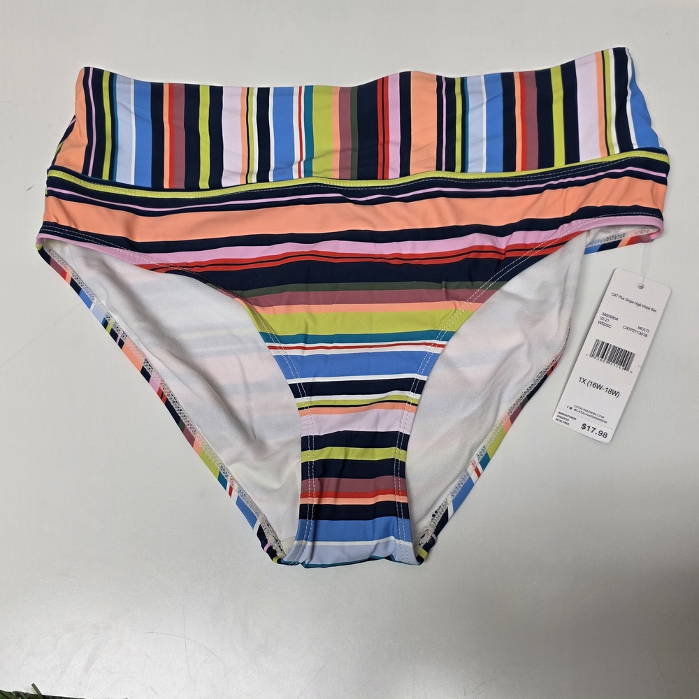 Catalina Swimwear Plus Stripe High Waist Bikini Bottoms Size 1X 16w 18W New